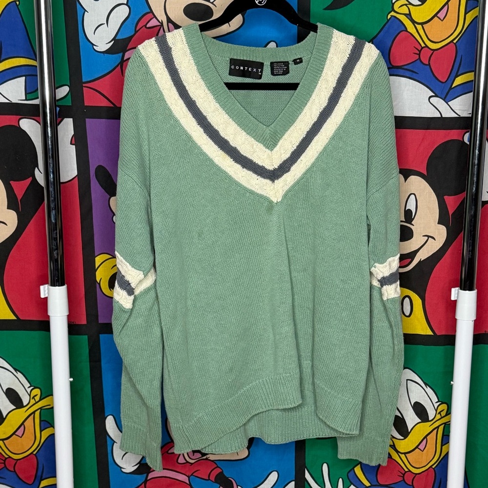 Vintage Mint Green V-Neck Sweater